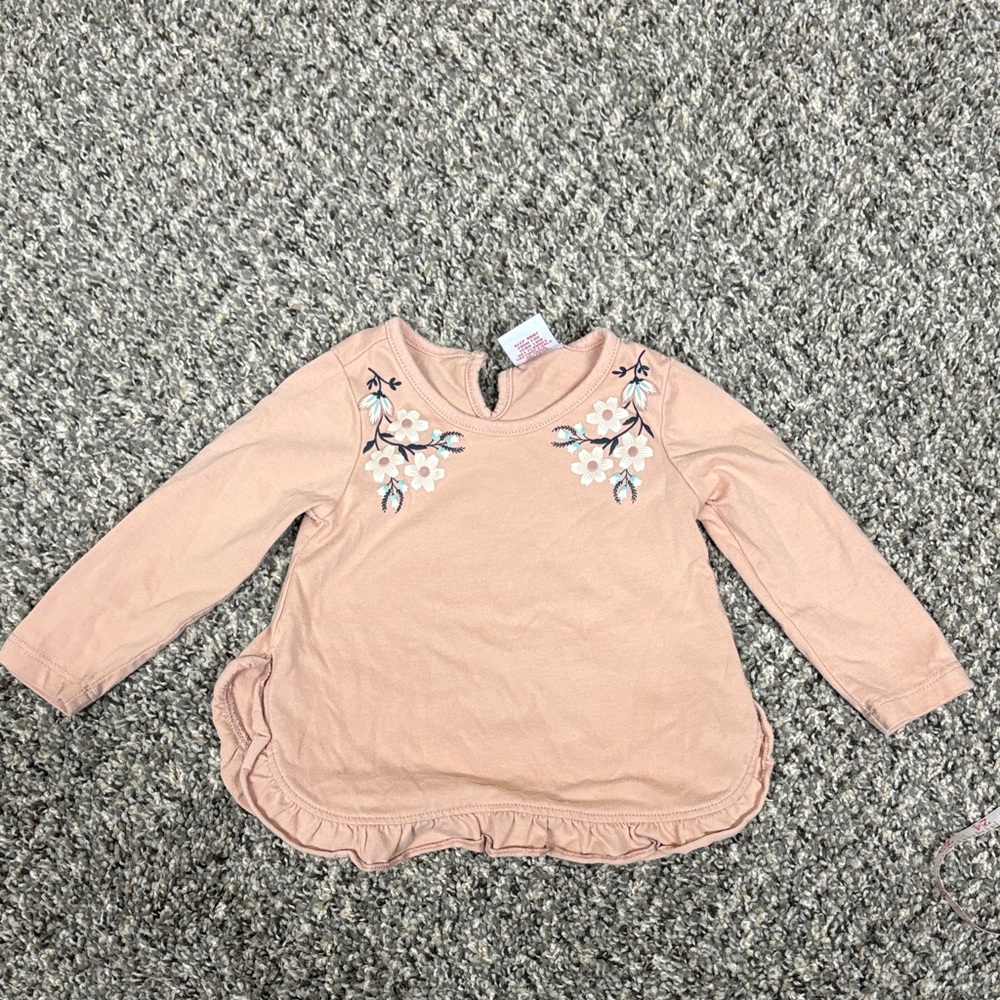 Tahari Pink Long Sleeve Kids Top with Floral Embroidery